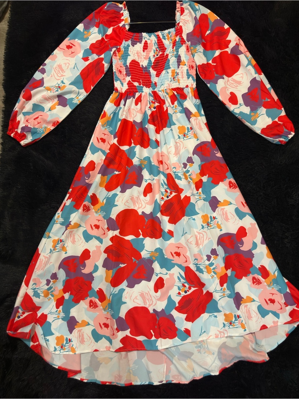 Women’s  Floral Puff-Sleeve Maxi Dress - Red Multi